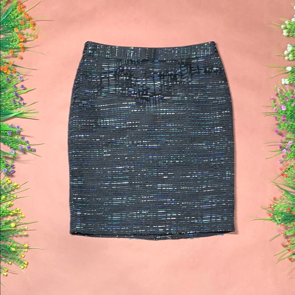 LOFT Black and Blue Textured Pencil Skirt